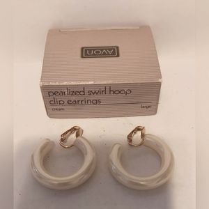 Avon Pearlized Swirl Hoop Clip Earrings